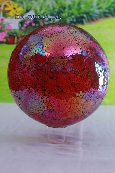 10 Inch Iridescent Red Mosaic Gazing Ball for Garden