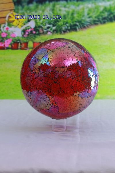 10 Inch Iridescent Red Mosaic Gazing Ball for Garden