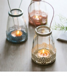 Glass Tealight Holder with Metal Handle