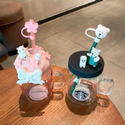 Cute Bear Starbucks Glass Mason Jar