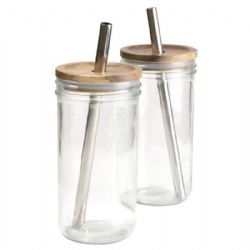 Clear Cylinder Glass Mason Jar with Bamboo Lid