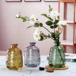 Nordic Embossed Colored Glass Vase for Home Decoration