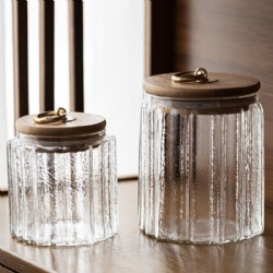 Ribbed Clear Glass Storage Jar with Bamboo Lid