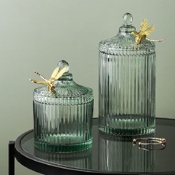 Hight Quality Borosilicate Ribbed Clear Glass Storage Jar with Bamboo Lid