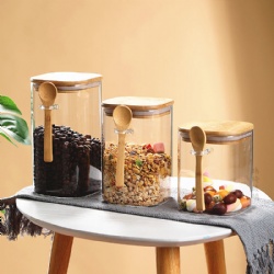 Borosilicate Clear Square Glass Storage Jar with Spoon