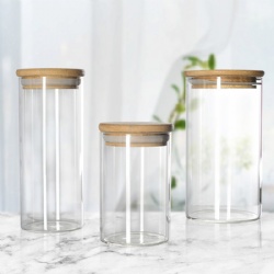 High Quality Borosilicate Clear Cylinder Storage Jar with Bamboo Lid