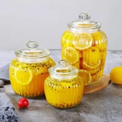 Clear Ribbed Glass Storage Jar for Fruit