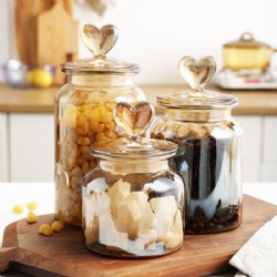 Iridescent Gold Ribbed Glass Storage Jar with Heart Lid