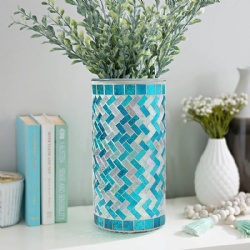 Shining Blue and Sliver Cylinder Man Made Mosaic Glass Vase