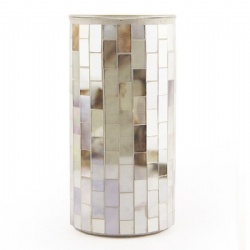 Iridescent White and Brown Mosaic Glass Vase