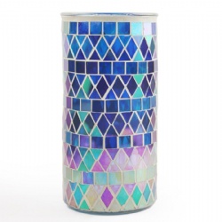 Iridescent Blue Hand Made Mosaic Glass Vase
