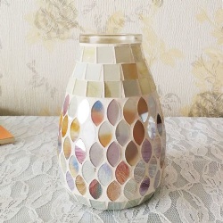 Rainbow Oval with Square Glass Piece Mosaic Vase
