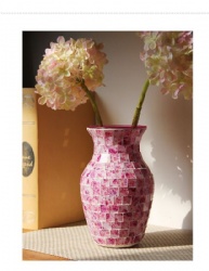 Pink Flower Mosaic Glass Vase for Home Decoration