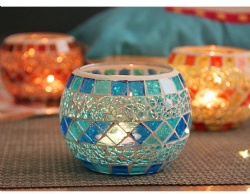 7X7cm Blue Round Mosaic Candle Holder