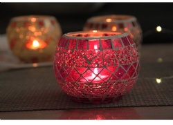 7X7cm Red Round Mosaic Candle Holder