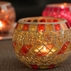 7X7cm Yellow Round Mosaic Candle Holder