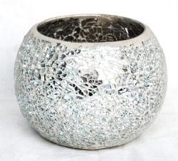 Round Silver Mosaic Candle Holder for Home Decoration