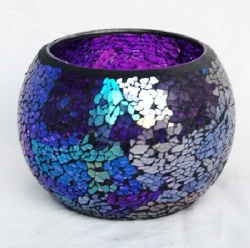 Wholesales Shining Purple Round Mosaic Glass Candle Holder