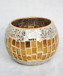 Gold with Silver Mosaic Round Tealight Holder