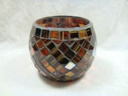 9X10.5cm Amber Piece Mosaic Round Tealight Holder