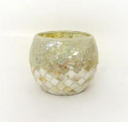 MOP Mosaic Candle Holder with Shining White Crackle