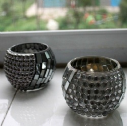 Grey Pearl with Pewter Piece Mosaic Candle Holder