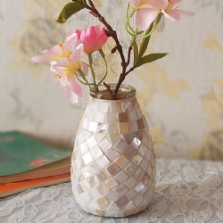 Mother of Pearl (MOP) Mosaic Glass Vase for Home Decorations