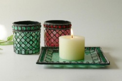 Beautiful Pearl Mosaic Cylinder Candle Holder with Candle Plate