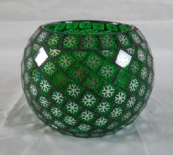 Snowflake in Green Mosaic Glass Candle Holder for Christmas