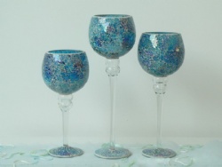 Blue Crackle Mosaic Goblet Candle Holder