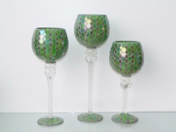 Sparkled Green Hexagon Mosaic Piece Goblet Candle Holder