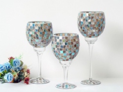 Mother of Pearl Mosaic Goblet Glass Candle Holder