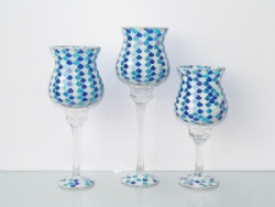 Sector Shape Mosaic Piece Light and Dark Blue Mosaic Goblet Candle Holder