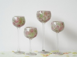 Set of 4 Mosaic Crackle Goblet Candle Vase Spring Colour