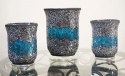 Silver with Blue Crackle Mosaic Hurricane Candle Holder
