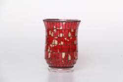 Red Piece with Gold Foil Mosiac Candle Holder