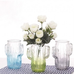 Cactus Shape Colored Glass Vase for Home Decoration