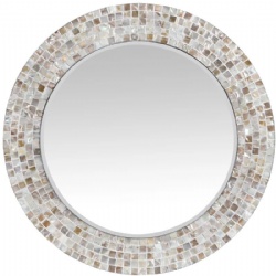 19 Inch Round Mother of Pearl Mosaic Mirror with Bevel Middle Mirror