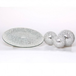 Silver Mosaic Ball Set of 3 with Round Silver Plate