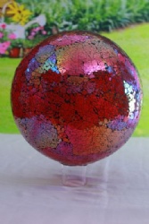 10 Inch Iridescent Red Mosaic Gazing Ball for Garden