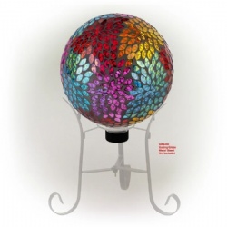 10 Inch Vibrant Piece Mosaic Gazing Ball with Different Size Metal Stand