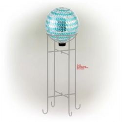 Elegant Laser Blue with Silver Piece Mosaic Garden Ball with Stand