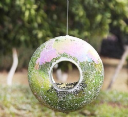 Iridescent Green Round Mosaic Glass Bird Feeder 23cm