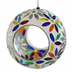 6 Inch Rainbow Pattern Round Mosaic Bird Feeder