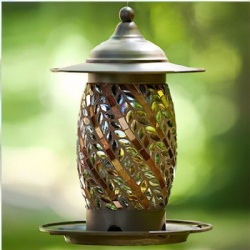 Luxury High Quality Iridescent Glass Leaf Piece Mosaic Bird Feeder