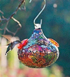 Outside Garden Bird Feeder in Rainbow Sparkle Mosaic Design