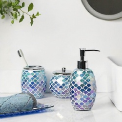 Whole Houseware Sector Shape Mosaic Bathroom Accessories in Iridescent Blue Color