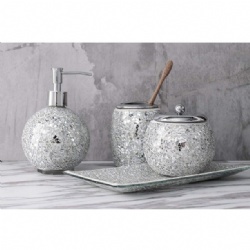 Set of 4 Popular Selling Silver Crackle Mosaic Bathroom Accessories