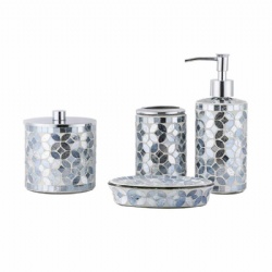Cylinder Copper Shape Mosaic Bathroom Accessories Blue with Silver Foil