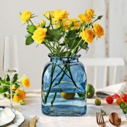 Sea Blue Glass Vase for Home Decoration